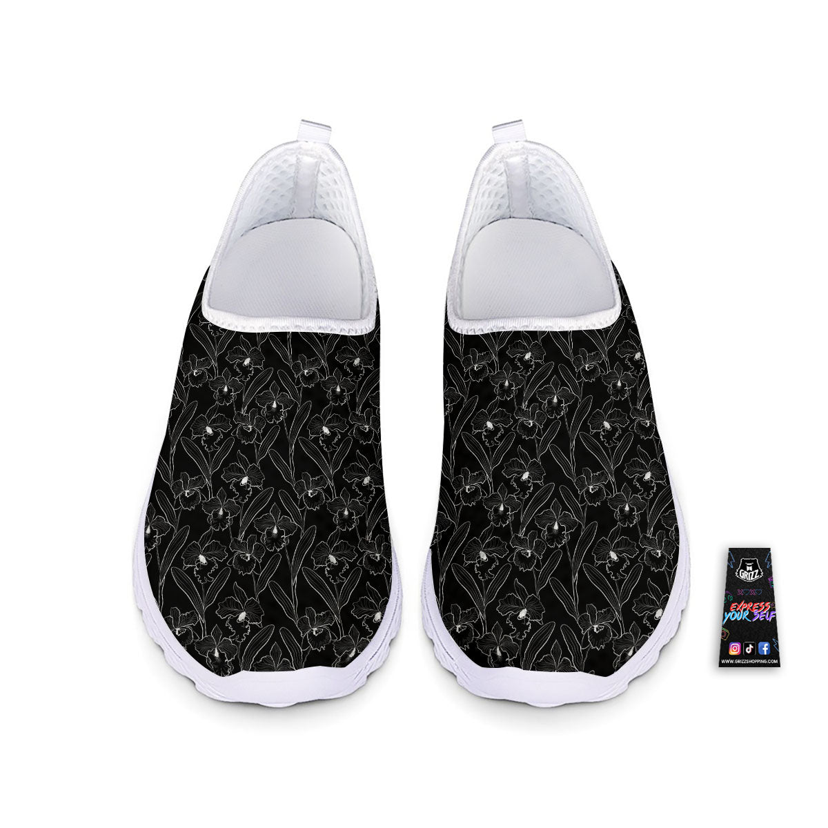 Flower Black Cattleya Print Pattern Nurse Shoes-grizzshop
