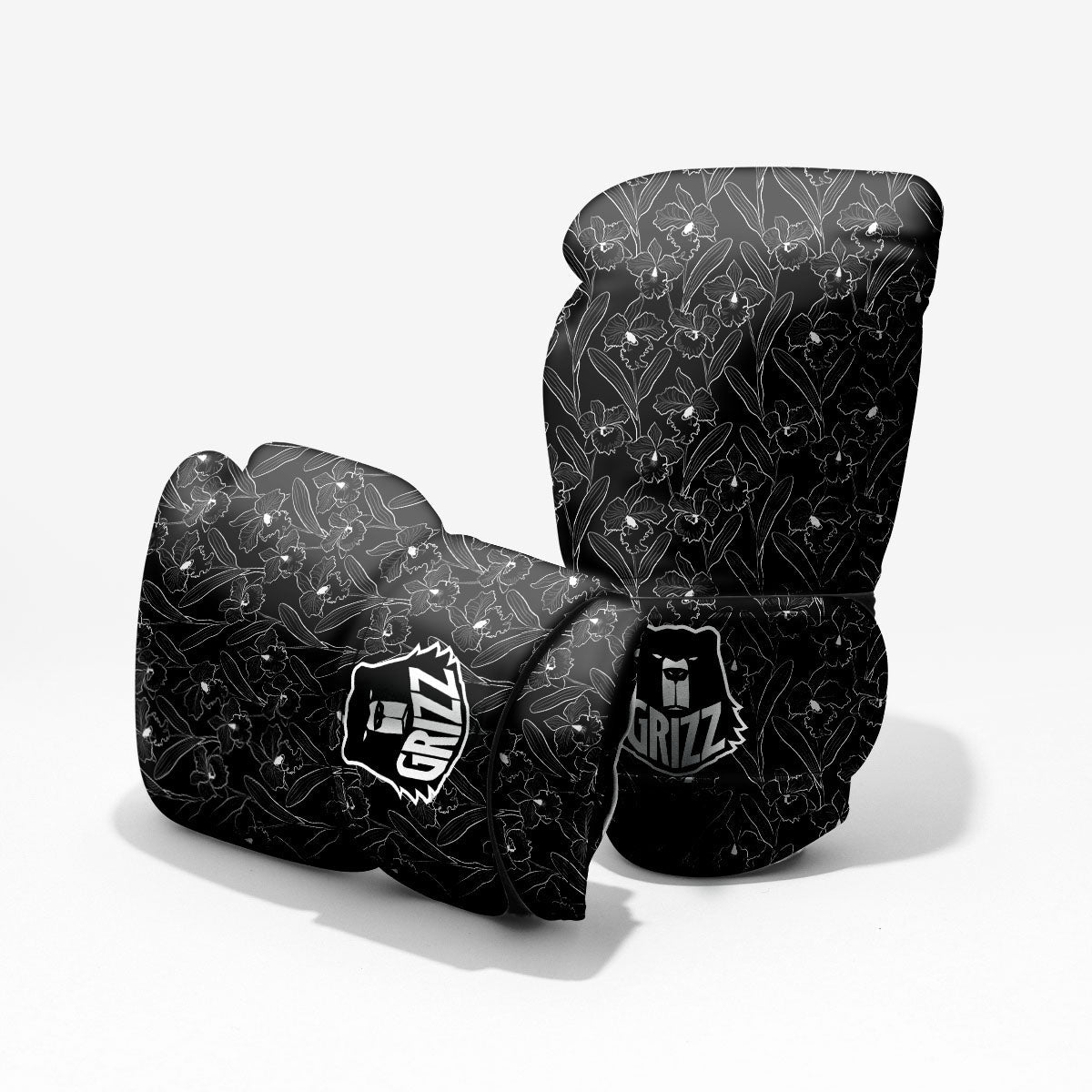 Flower Black Cattleya Print Pattern Pro Boxing Glove