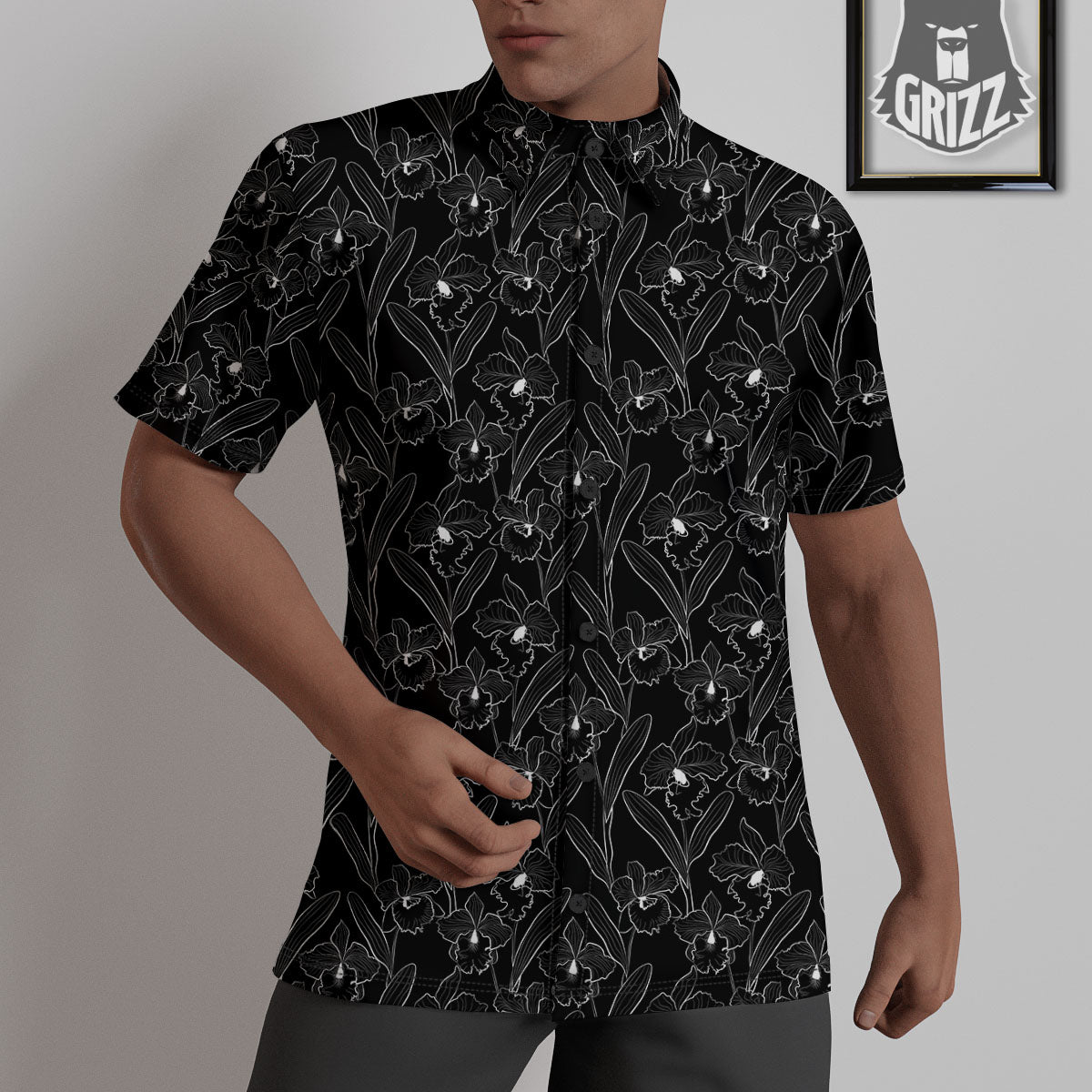Flower Black Cattleya Print Pattern Untucked Shirts-grizzshop