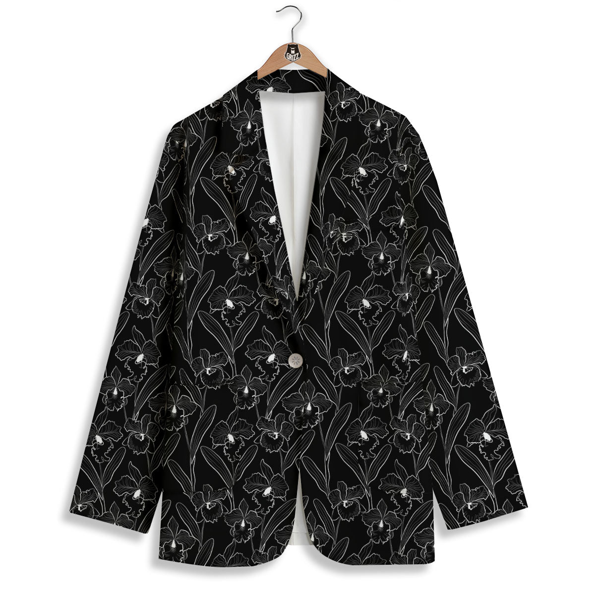 Flower Black Cattleya Print Pattern Women's Blazer-grizzshop