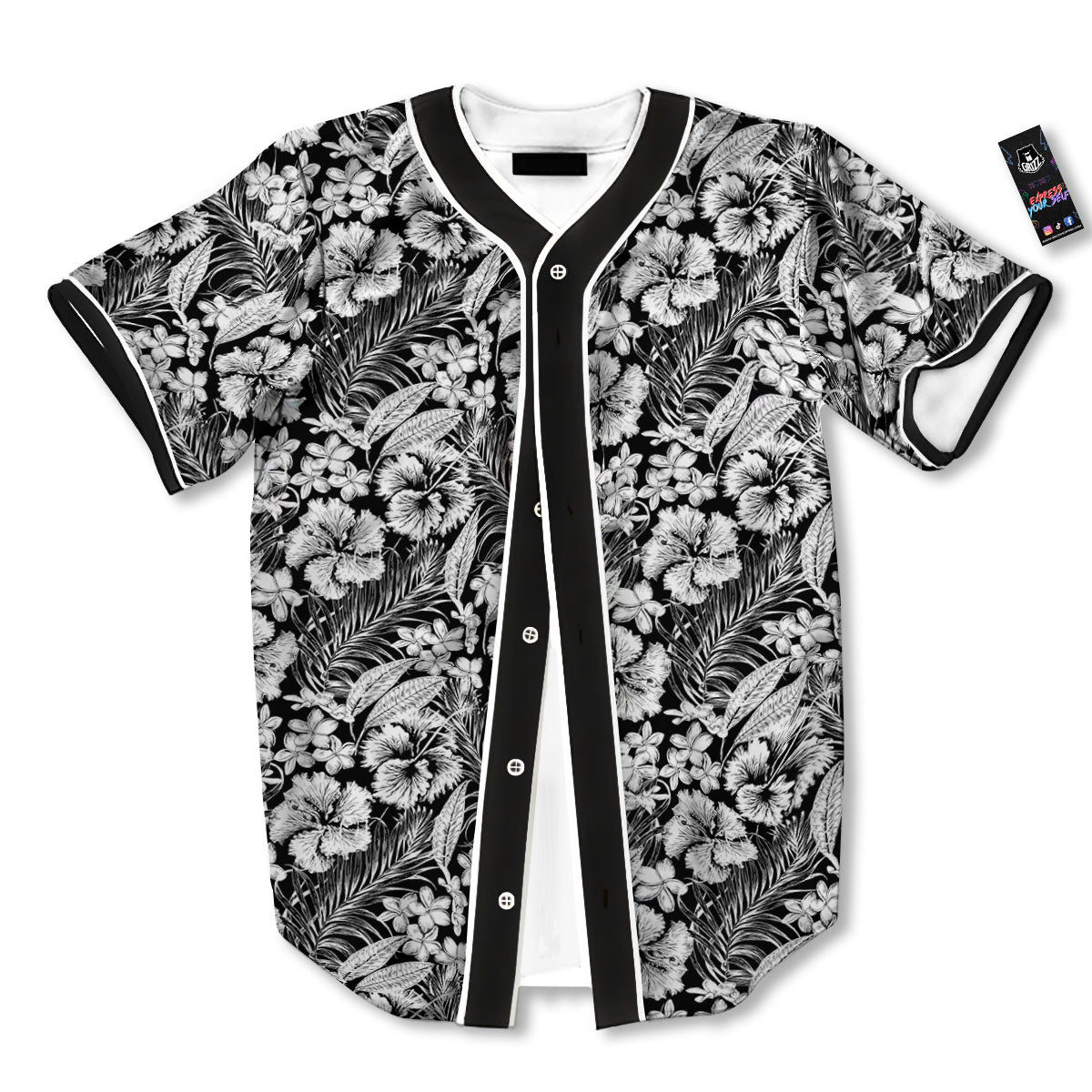 Flower Black Plumeria Print Pattern Baseball Jersey-grizzshop