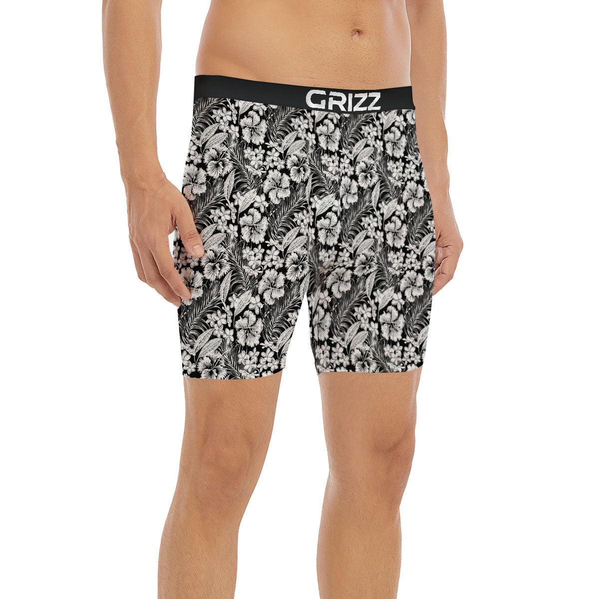 Flower Black Plumeria Print Pattern Boxer Briefs-grizzshop