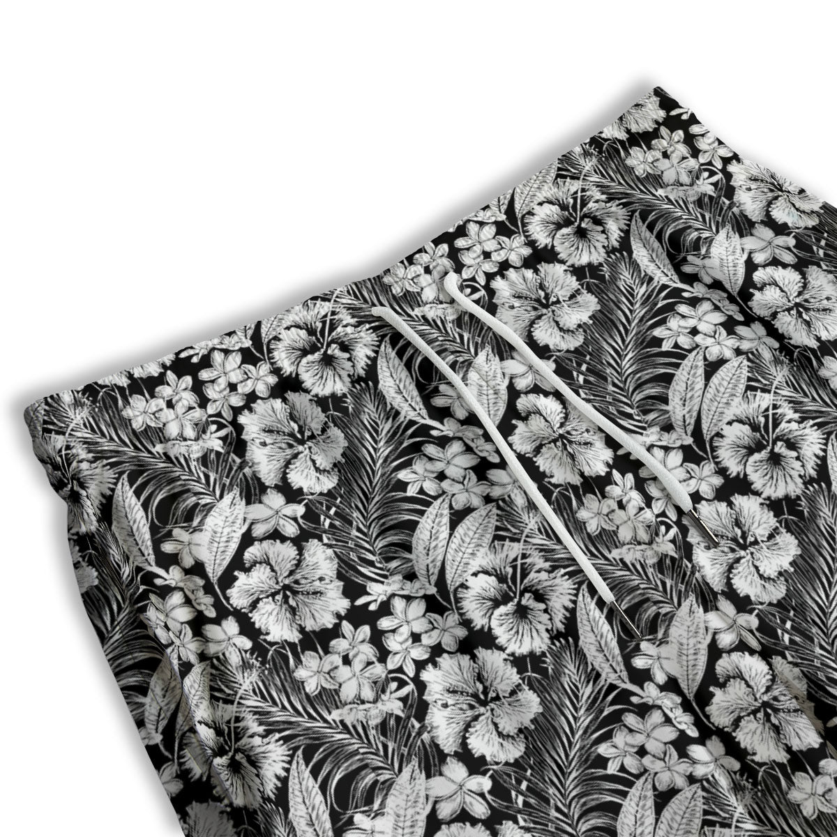 Flower Black Plumeria Print Pattern Men's Athletic Shorts