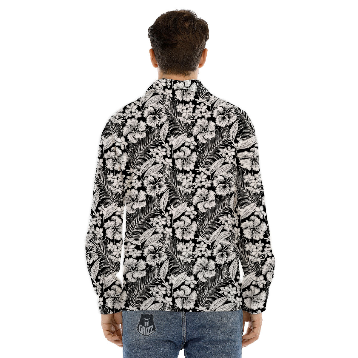 Flower Black Plumeria Print Pattern Men's Dress Shirts-grizzshop