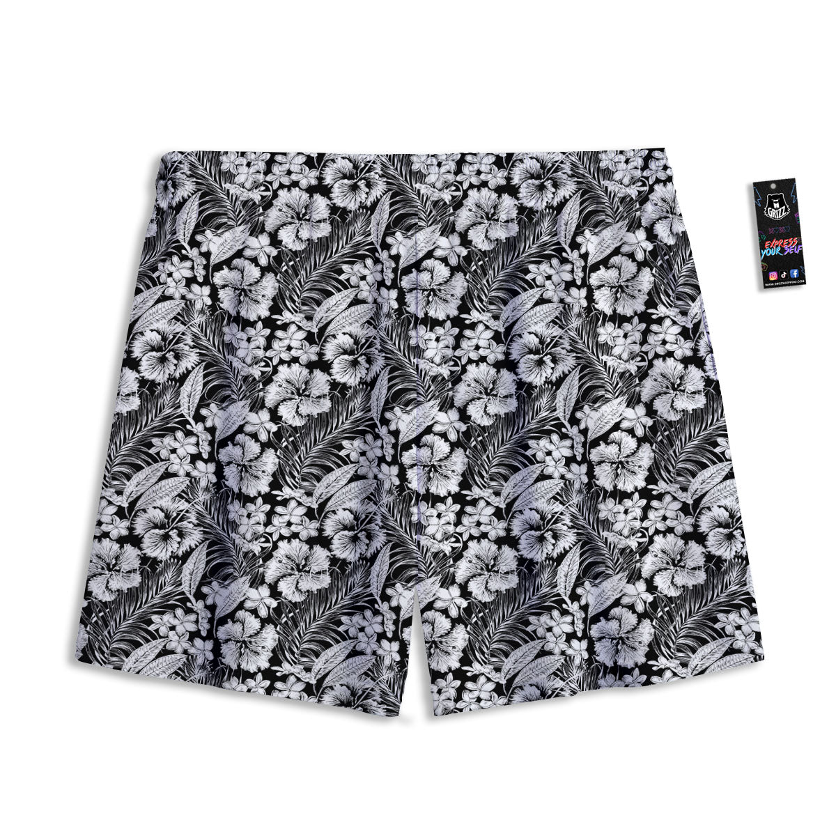 Flower Black Plumeria Print Pattern Mesh Shorts-grizzshop