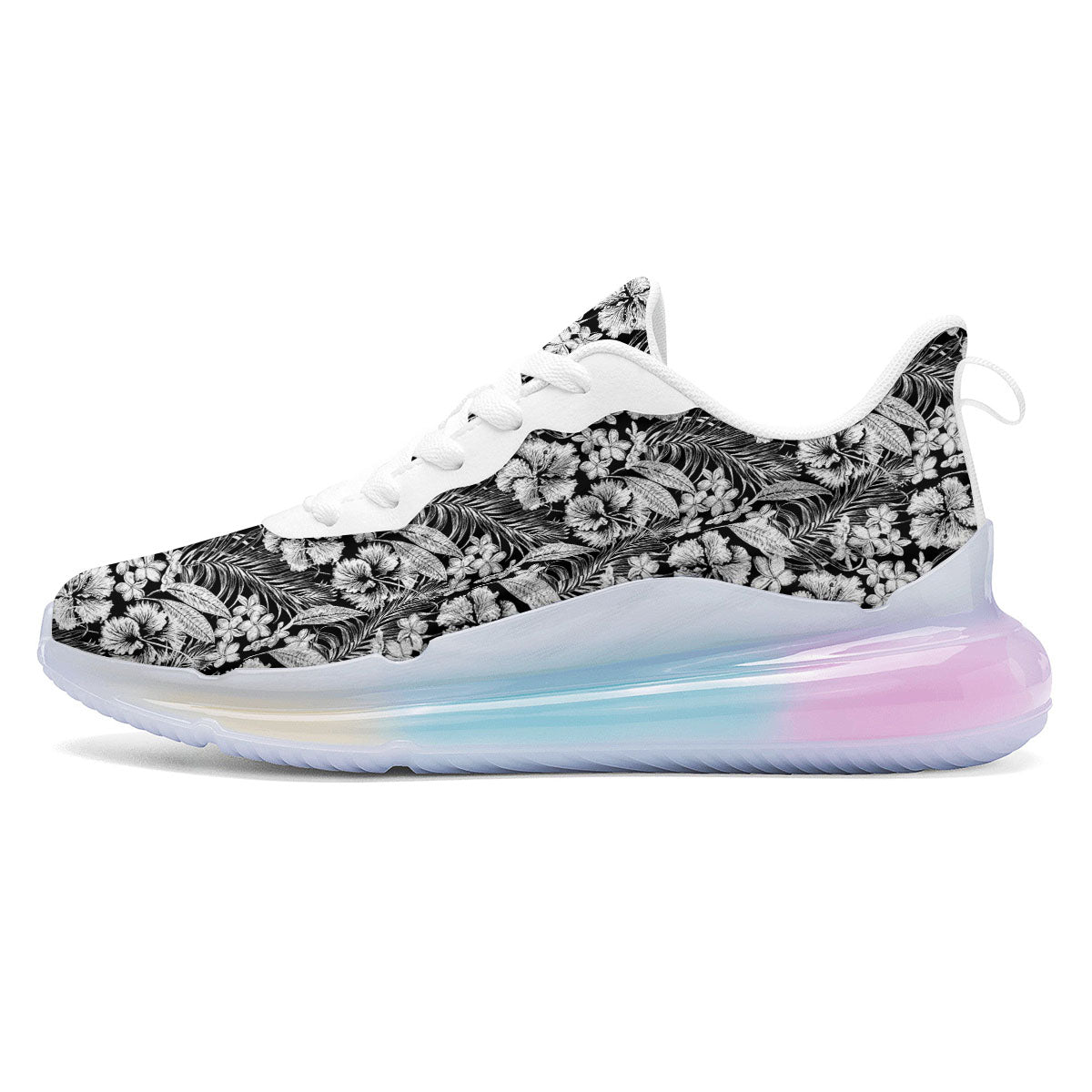 Flower Black Plumeria Print Pattern Running Sneakers-grizzshop