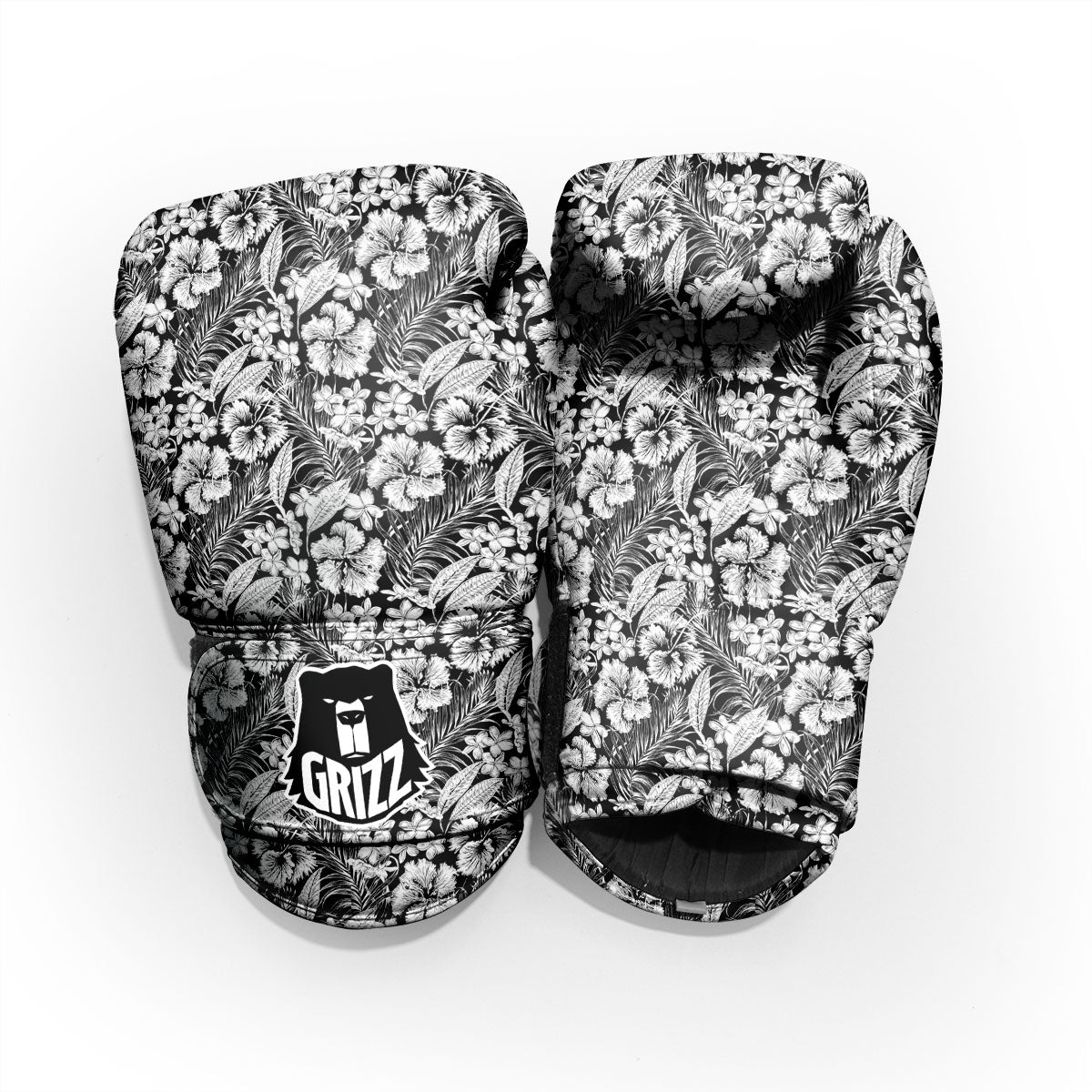 Flower Black Plumeria Print Pattern Sparring Gloves-grizzshop