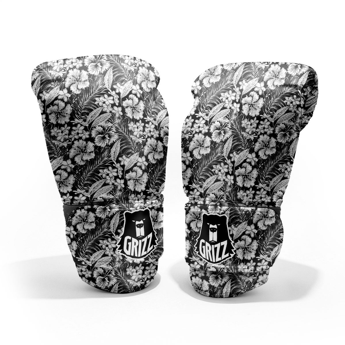 Flower Black Plumeria Print Pattern Sparring Gloves-grizzshop