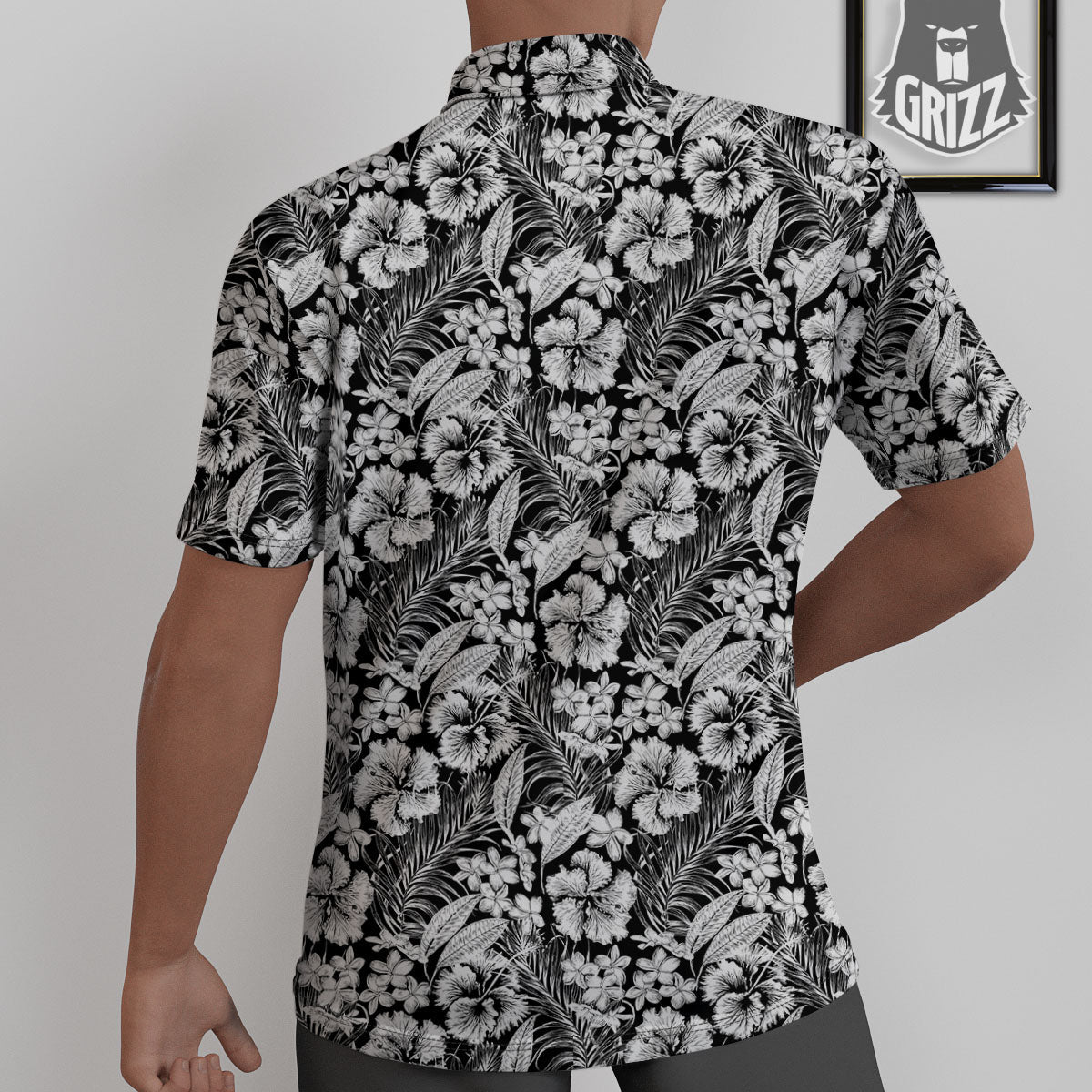 Flower Black Plumeria Print Pattern Untucked Shirts-grizzshop