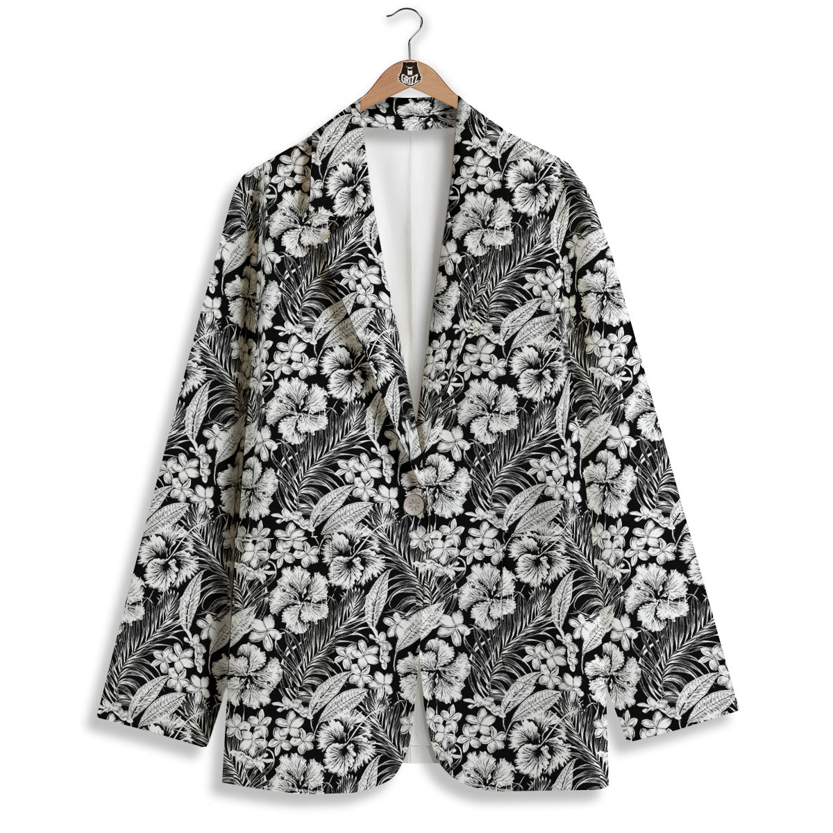 Flower Black Plumeria Print Pattern Women's Blazer-grizzshop