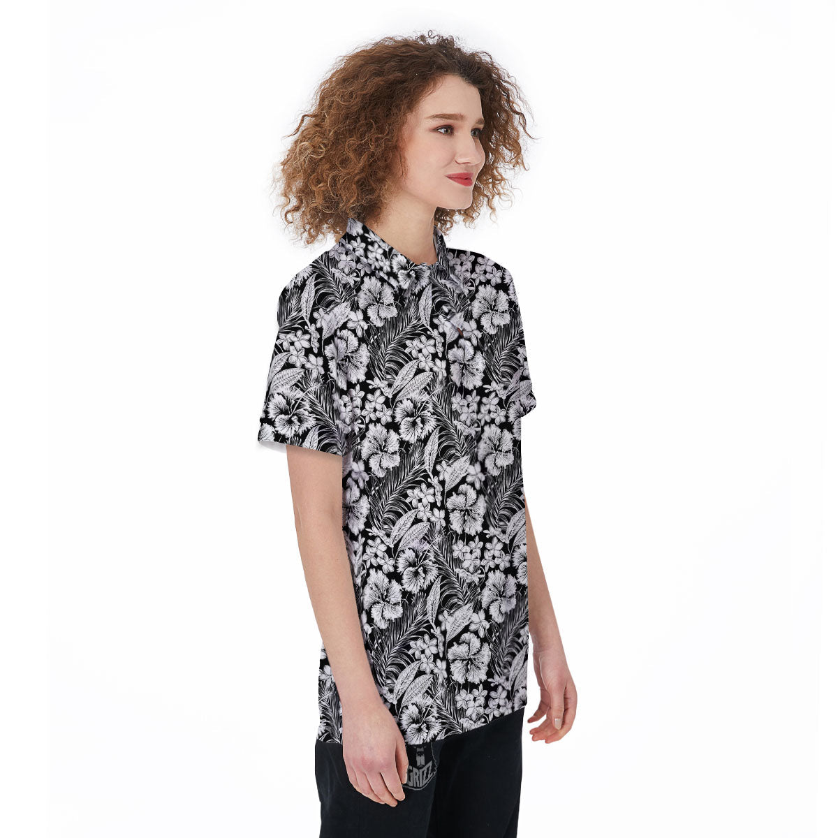 Flower Black Plumeria Print Pattern Women's Golf Shirts-grizzshop