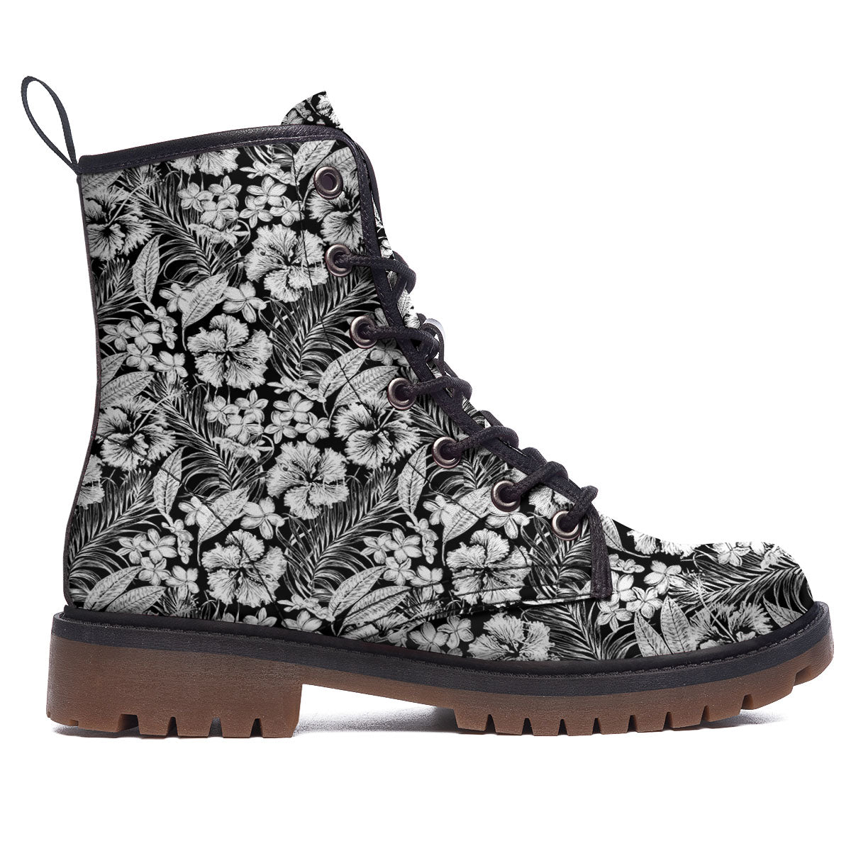 Flower Black Plumeria Print Pattern Work Boots-grizzshop
