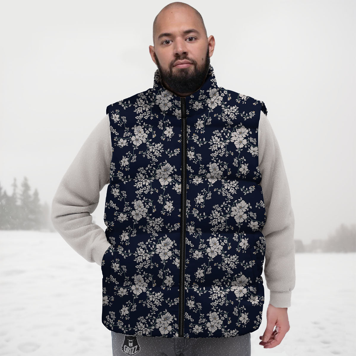 Flower Blossom Floral Print Pattern Down Vest-grizzshop