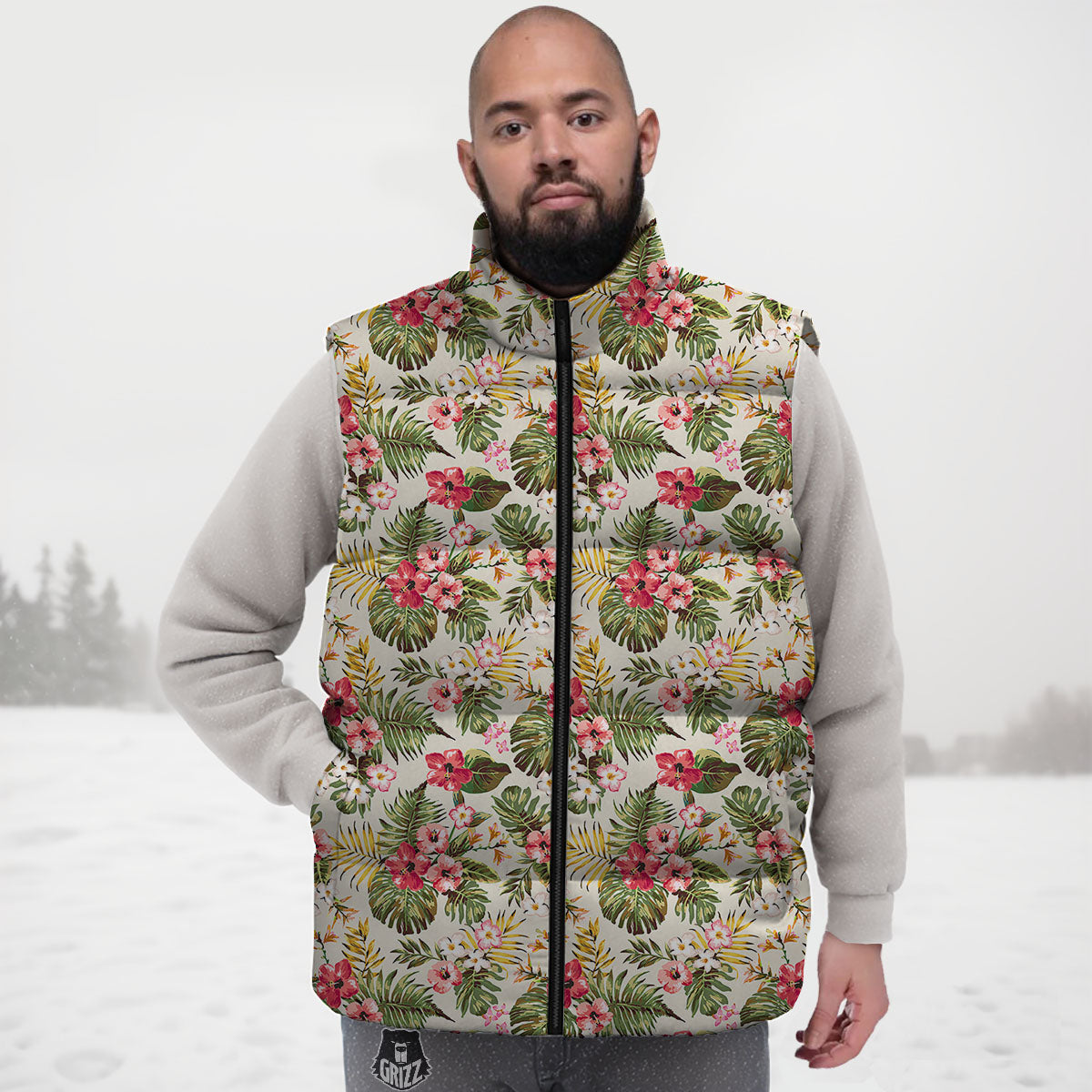 Flower Blossom Tropical Print Pattern Down Vest-grizzshop