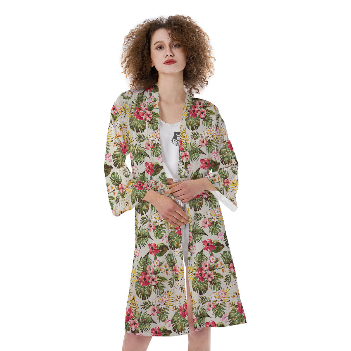 Flower Blossom Tropical Print Pattern Kimono-grizzshop
