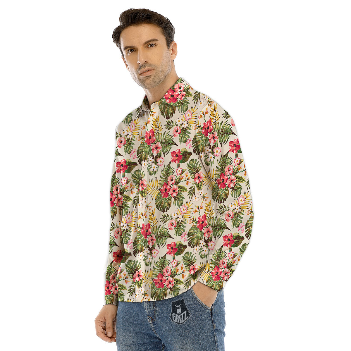 Flower Blossom Tropical Print Pattern Men's Dress Shirts-grizzshop
