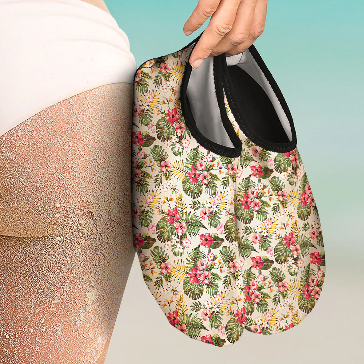Flower Blossom Tropical Print Pattern Water Shoes-grizzshop