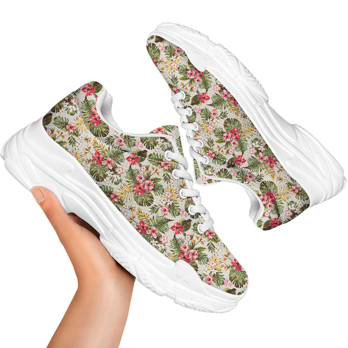 Flower Blossom Tropical Print Pattern White Chunky Shoes-grizzshop
