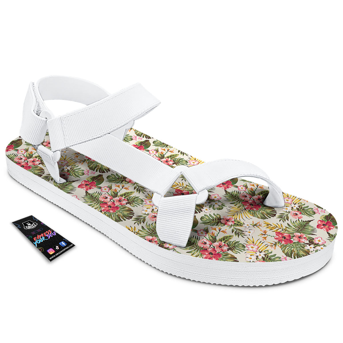 Flower Blossom Tropical Print Pattern White Open Toe Sandals-grizzshop