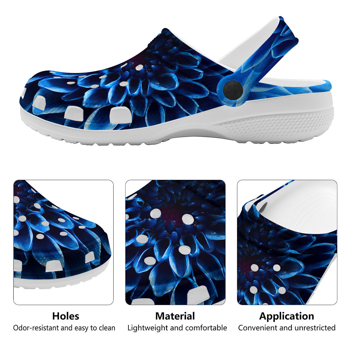 Flower Blue Chrysanthemum Print Clog-grizzshop