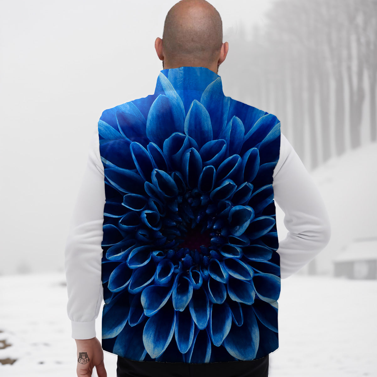 Flower Blue Chrysanthemum Print Down Vest