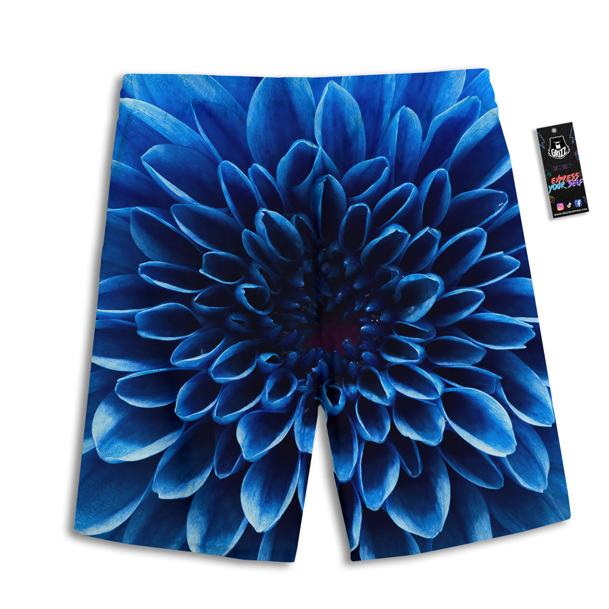Flower Blue Chrysanthemum Print Men's Athletic Shorts
