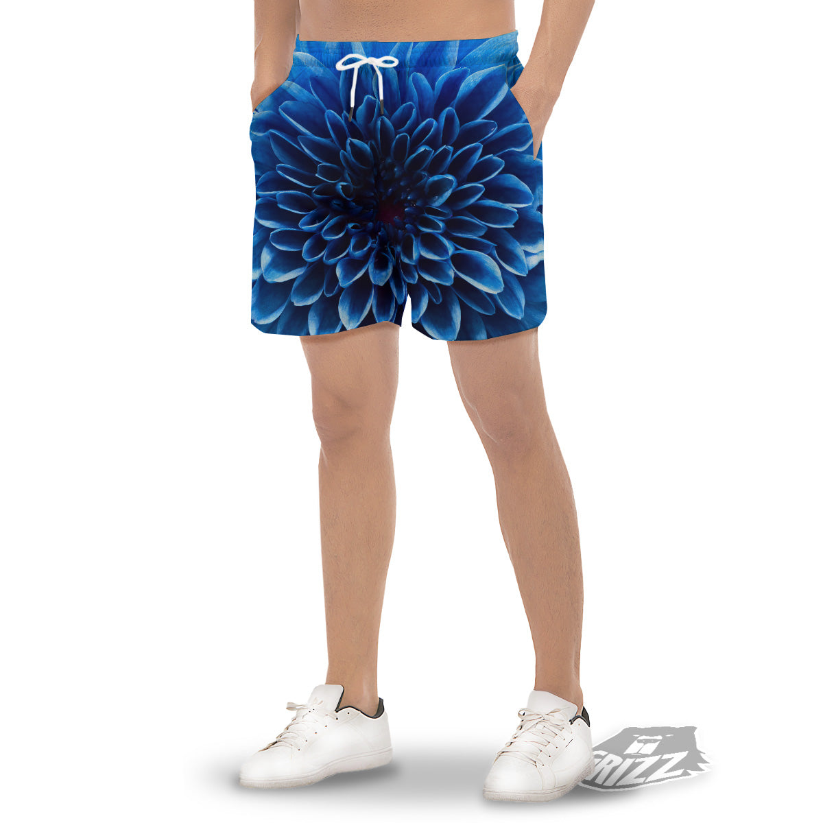 Flower Blue Chrysanthemum Print Men's Gym Shorts-grizzshop