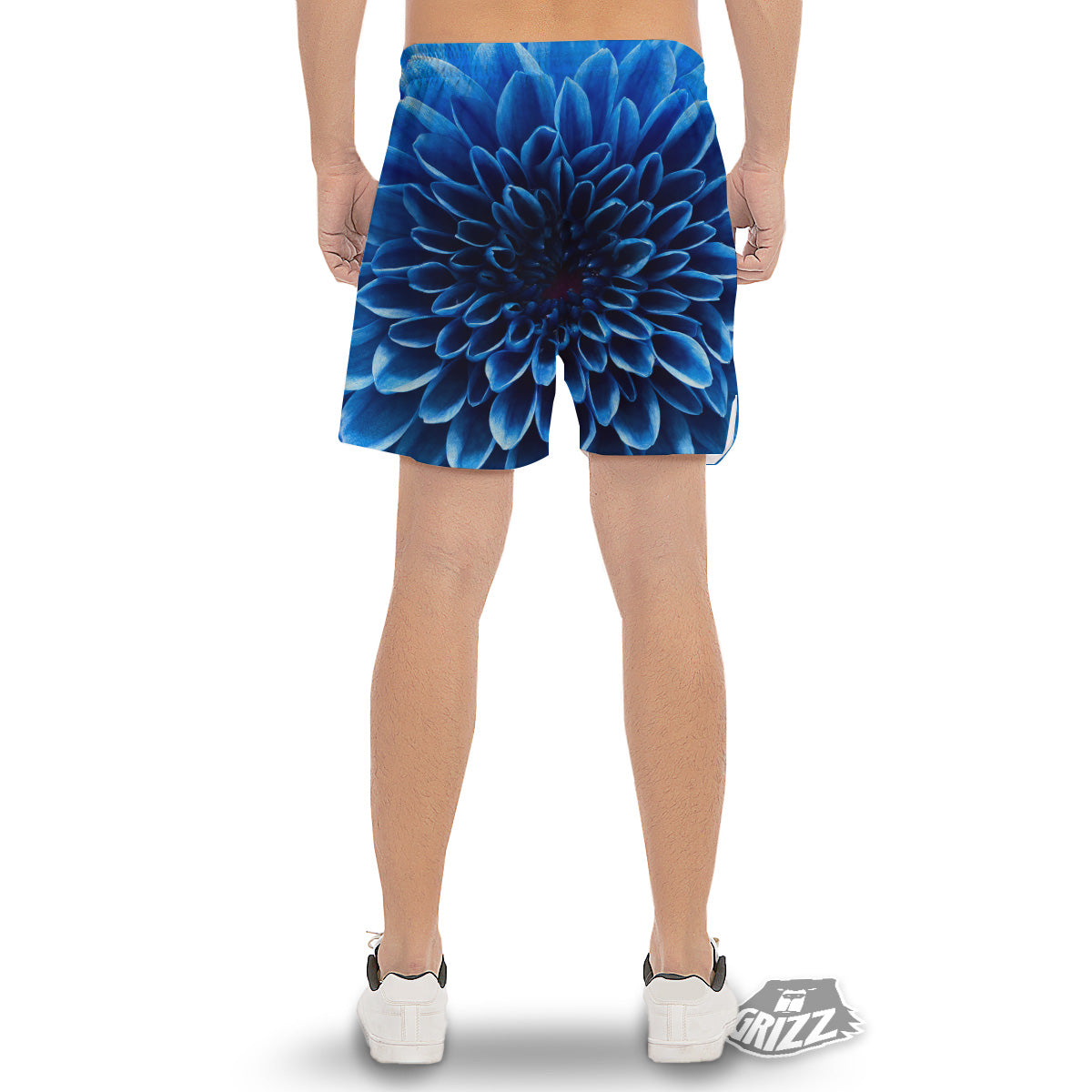 Flower Blue Chrysanthemum Print Men's Gym Shorts-grizzshop