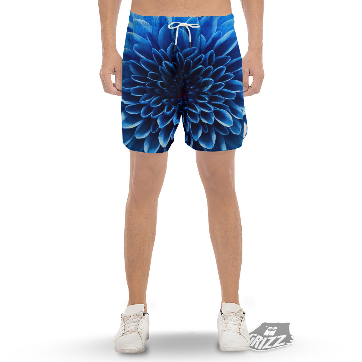 Flower Blue Chrysanthemum Print Men's Gym Shorts-grizzshop