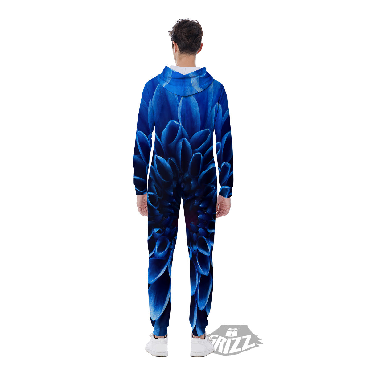 Flower Blue Chrysanthemum Print Men's Jumpsuit-grizzshop