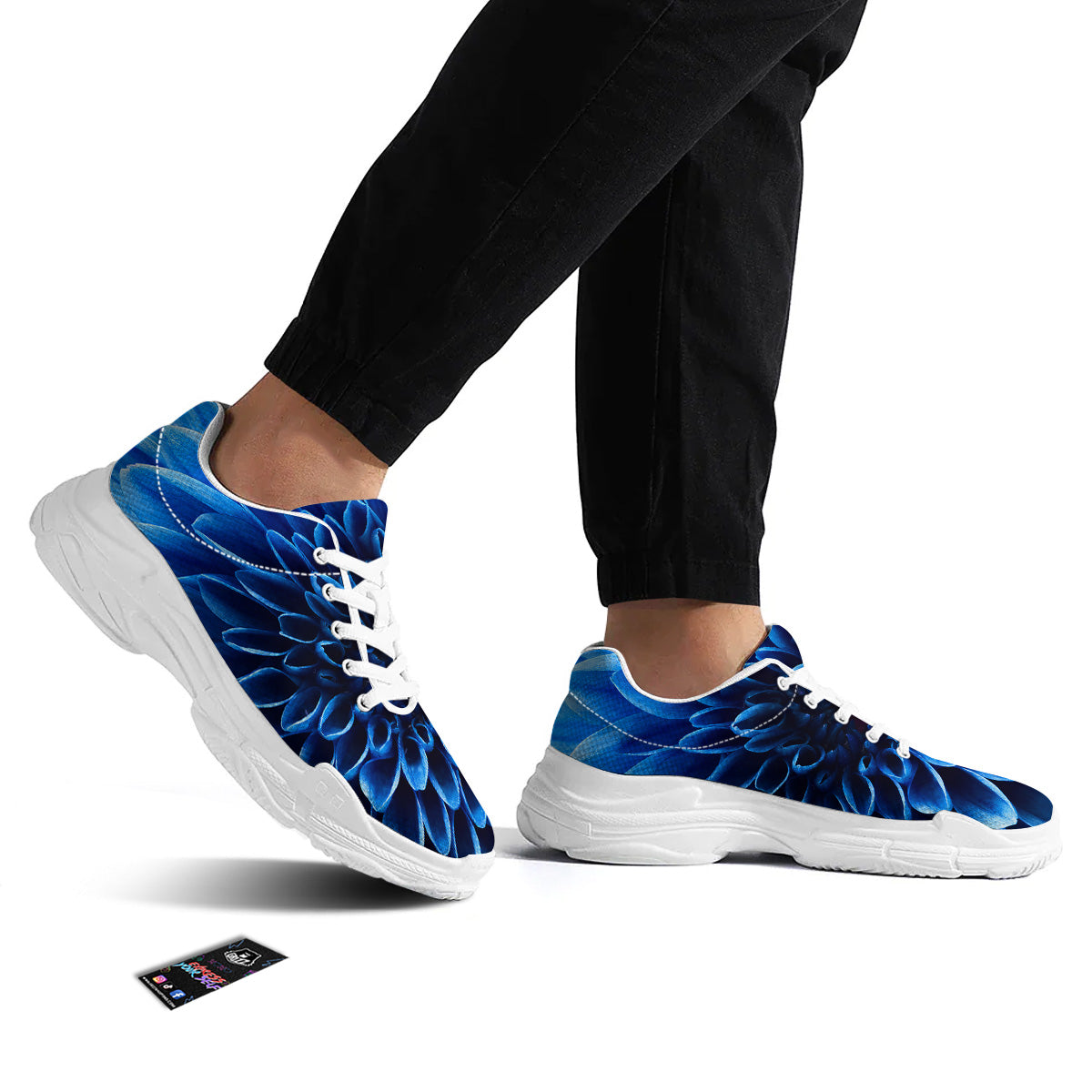 Flower Blue Chrysanthemum Print White Chunky Shoes-grizzshop