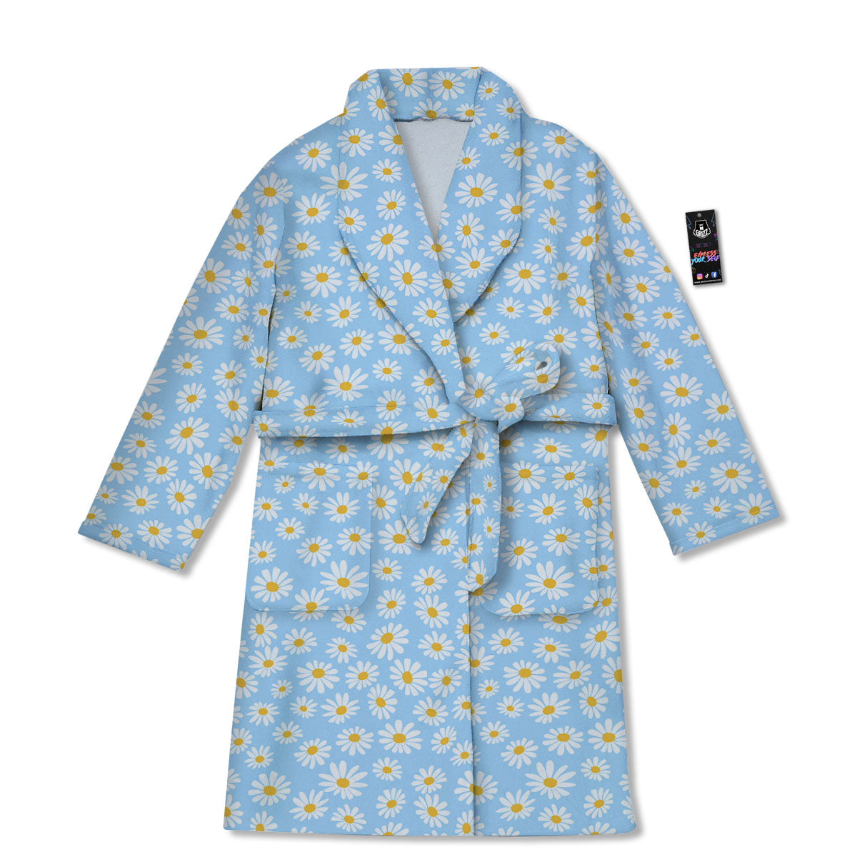Flower Blue Daisy Print Pattern Bathrobe-grizzshop