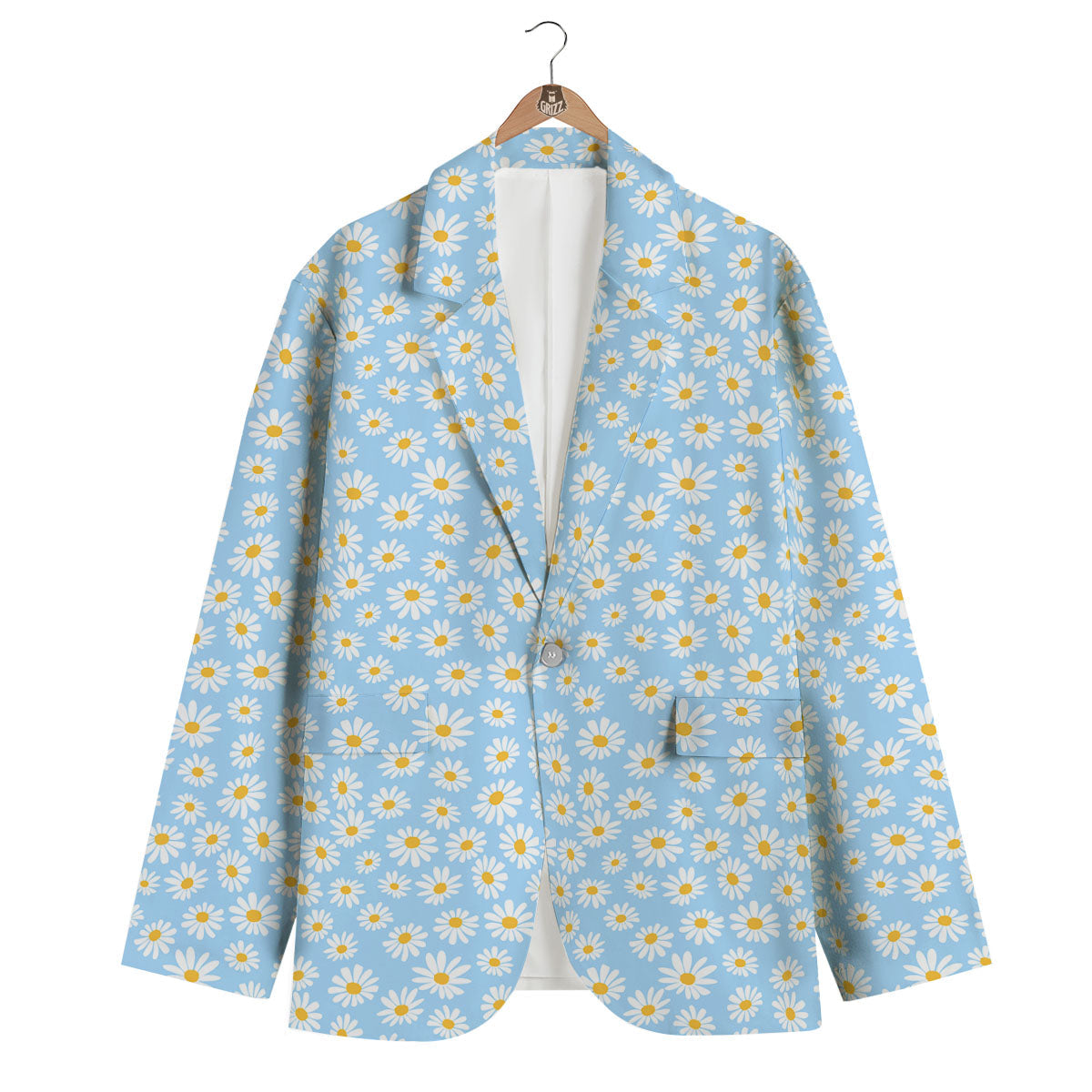 Flower Blue Daisy Print Pattern Men's Blazer-grizzshop