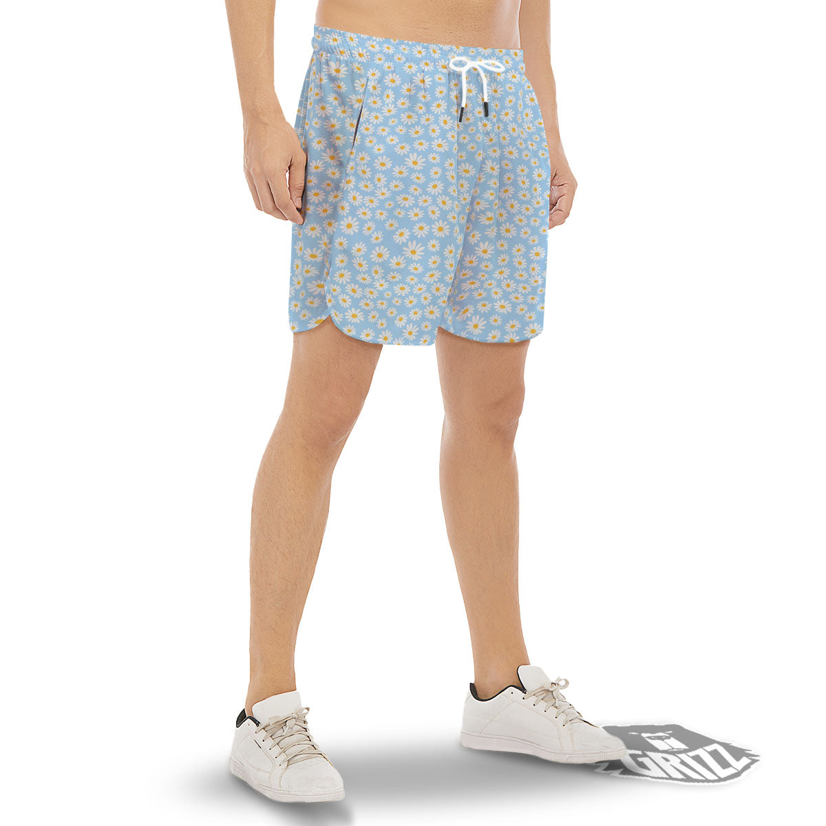 Flower Blue Daisy Print Pattern Men's Gym Shorts-grizzshop