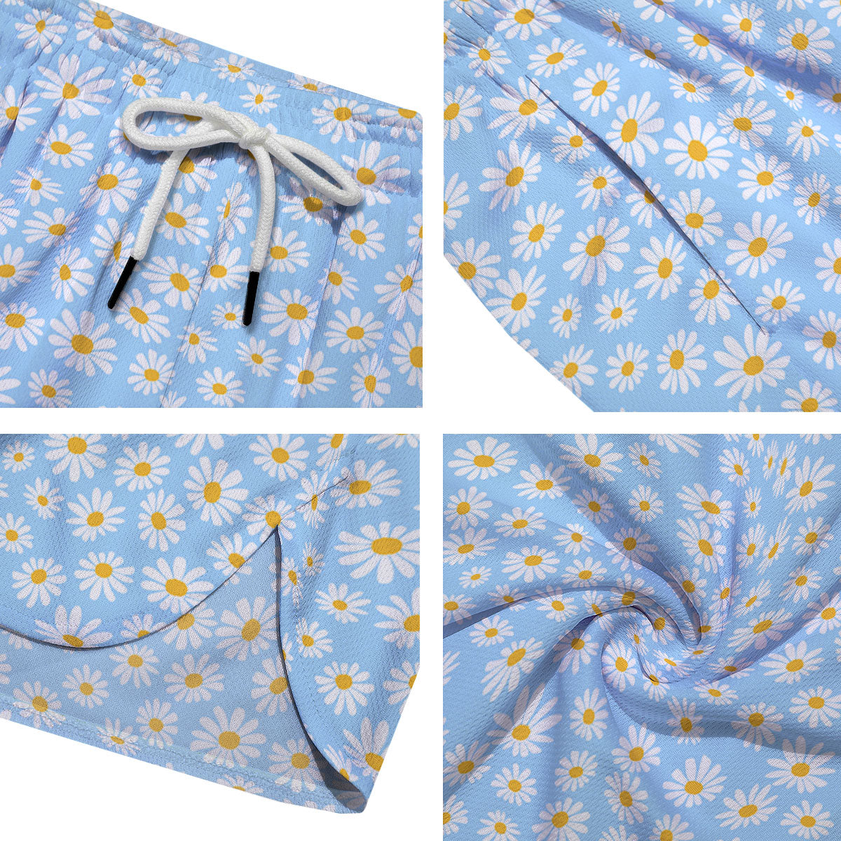 Flower Blue Daisy Print Pattern Men's Running Shorts-grizzshop