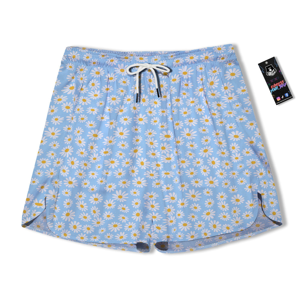 Flower Blue Daisy Print Pattern Men's Running Shorts-grizzshop