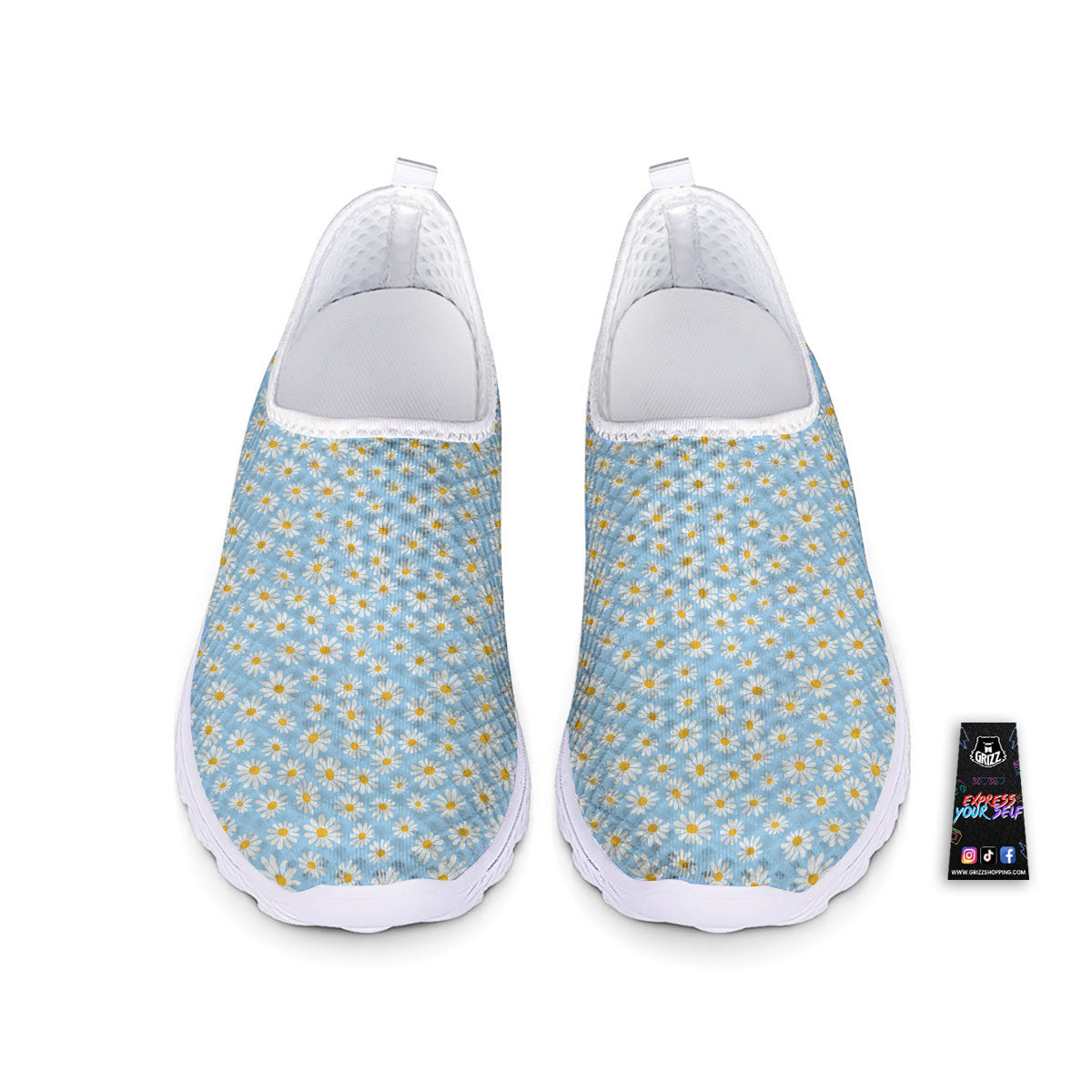 Flower Blue Daisy Print Pattern Nurse Shoes-grizzshop
