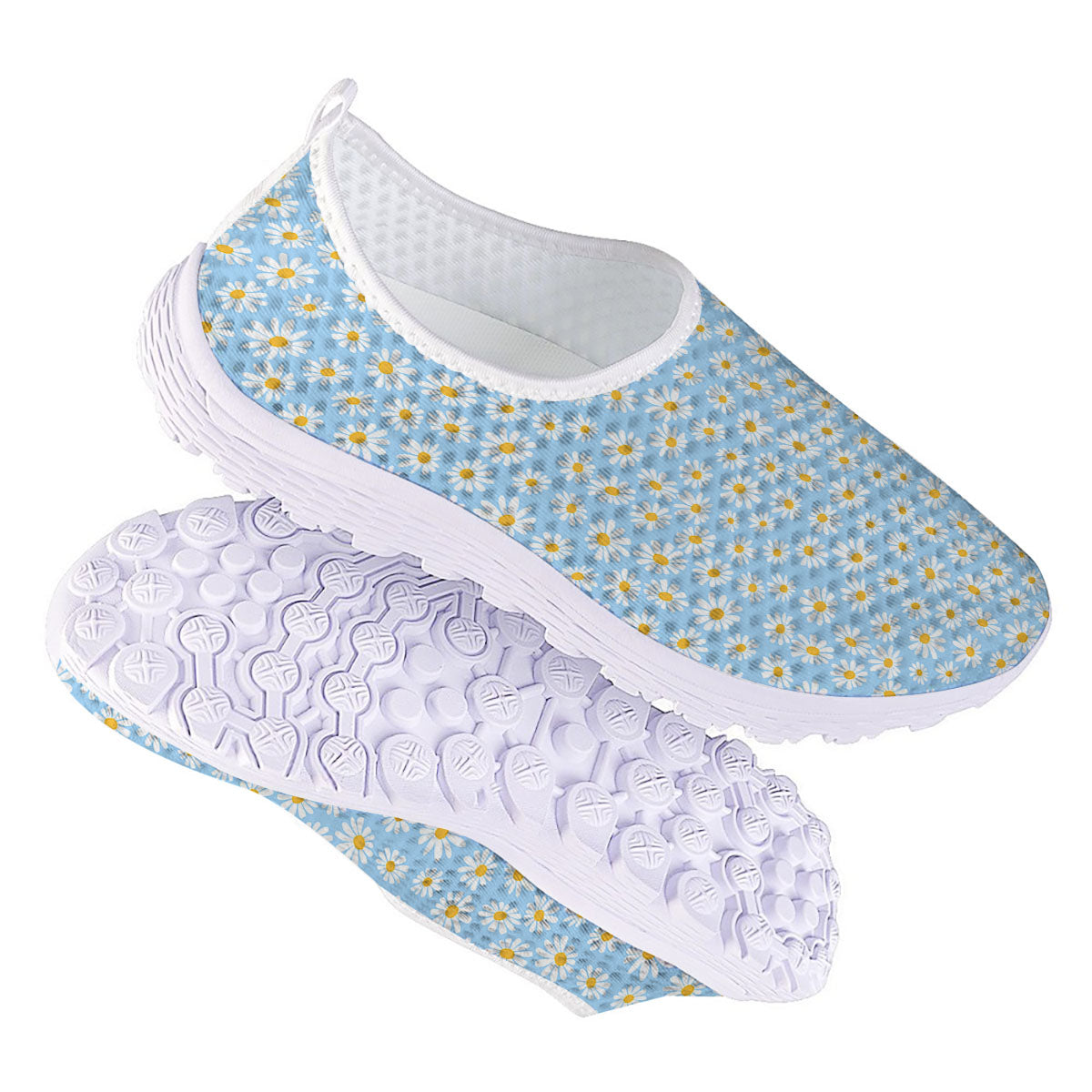 Flower Blue Daisy Print Pattern Nurse Shoes-grizzshop