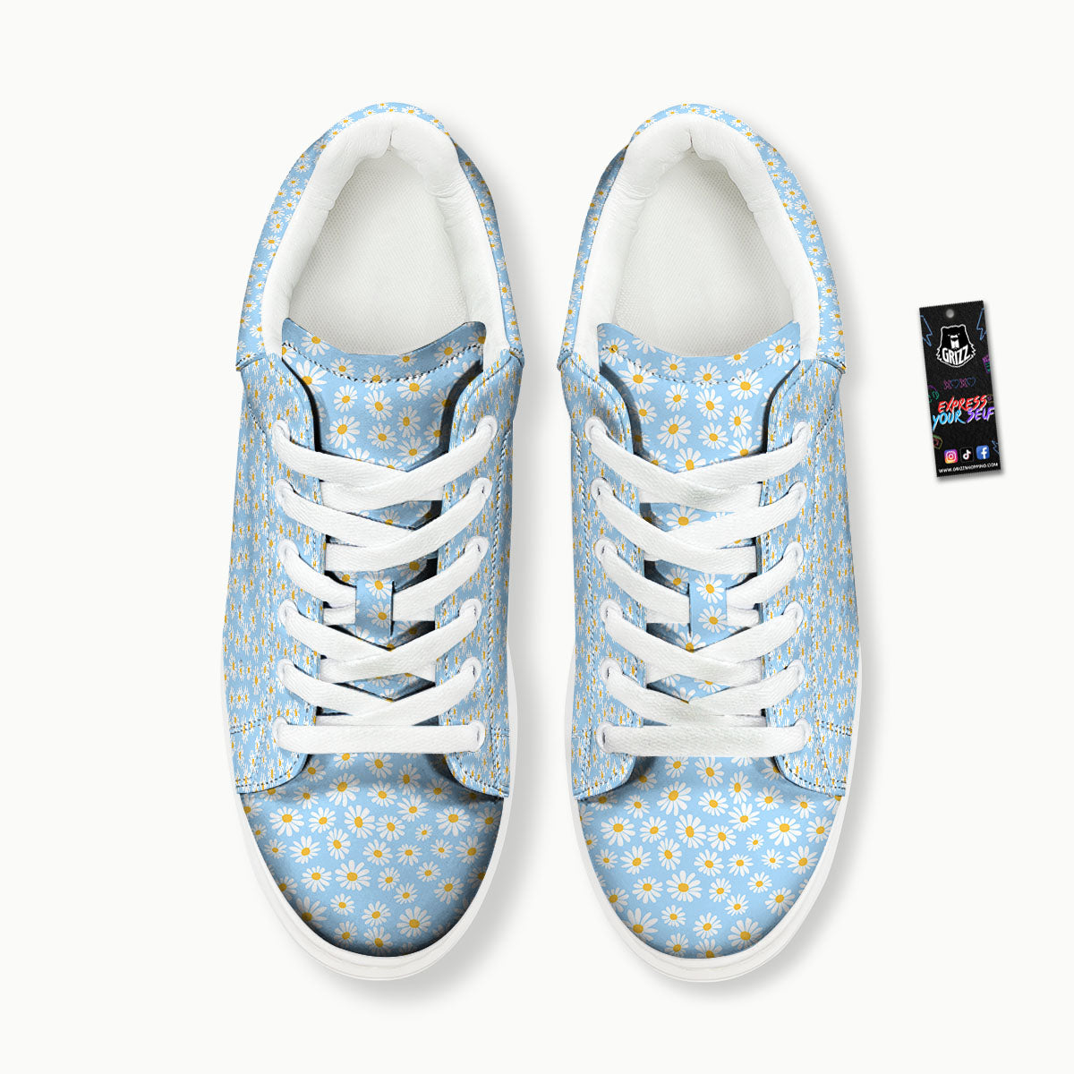 Flower Blue Daisy Print Pattern Platform Shoes-grizzshop