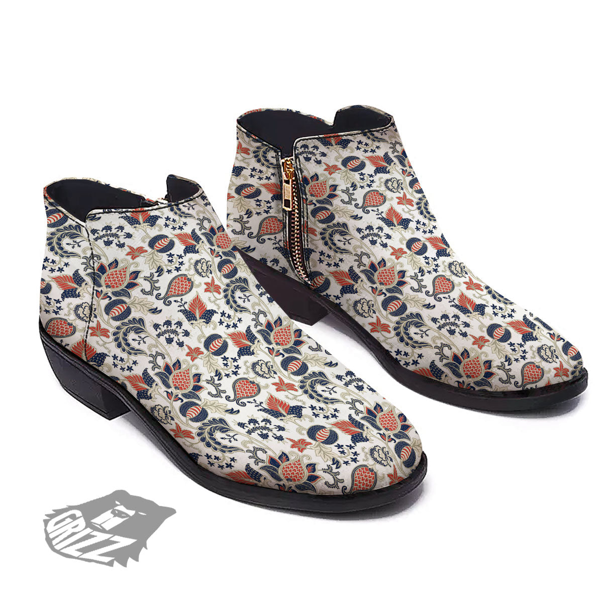 Flower Boho Paisley Print Pattern Ankle Boots-grizzshop