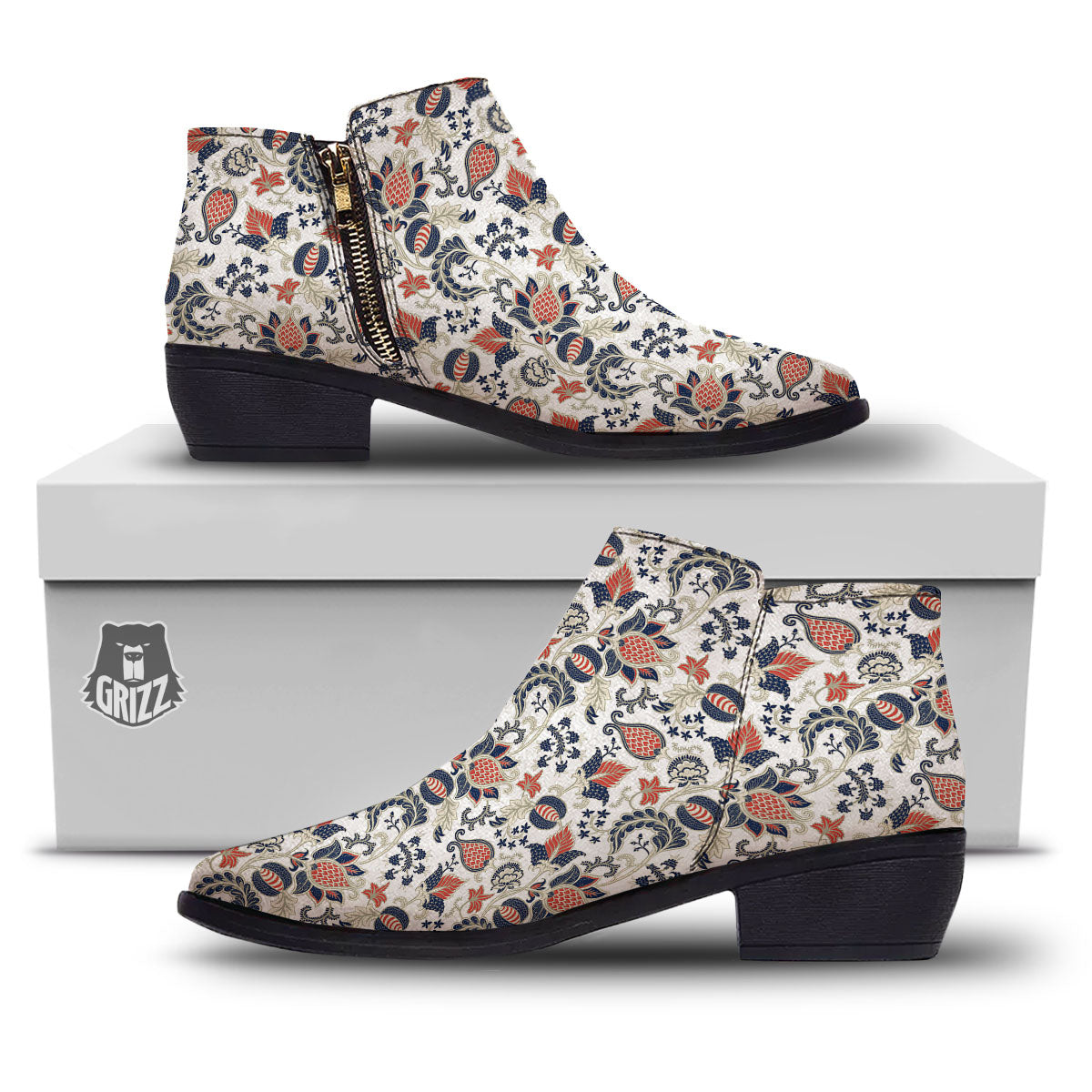 Flower Boho Paisley Print Pattern Ankle Boots-grizzshop