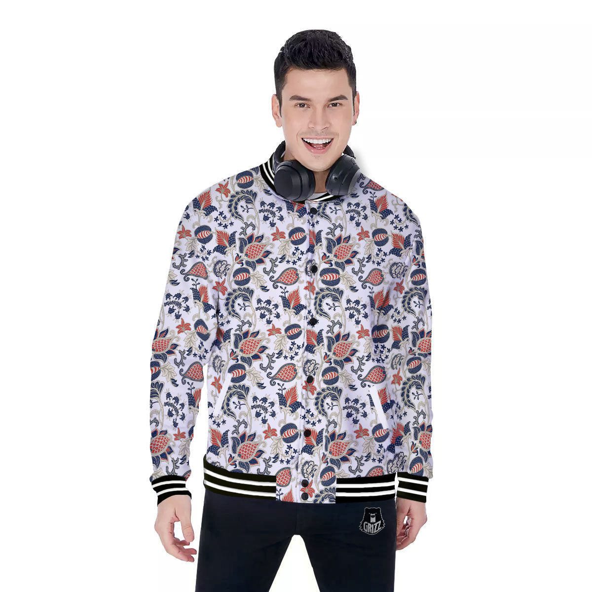 Flower Boho Paisley Print Pattern Baseball Jacket-grizzshop