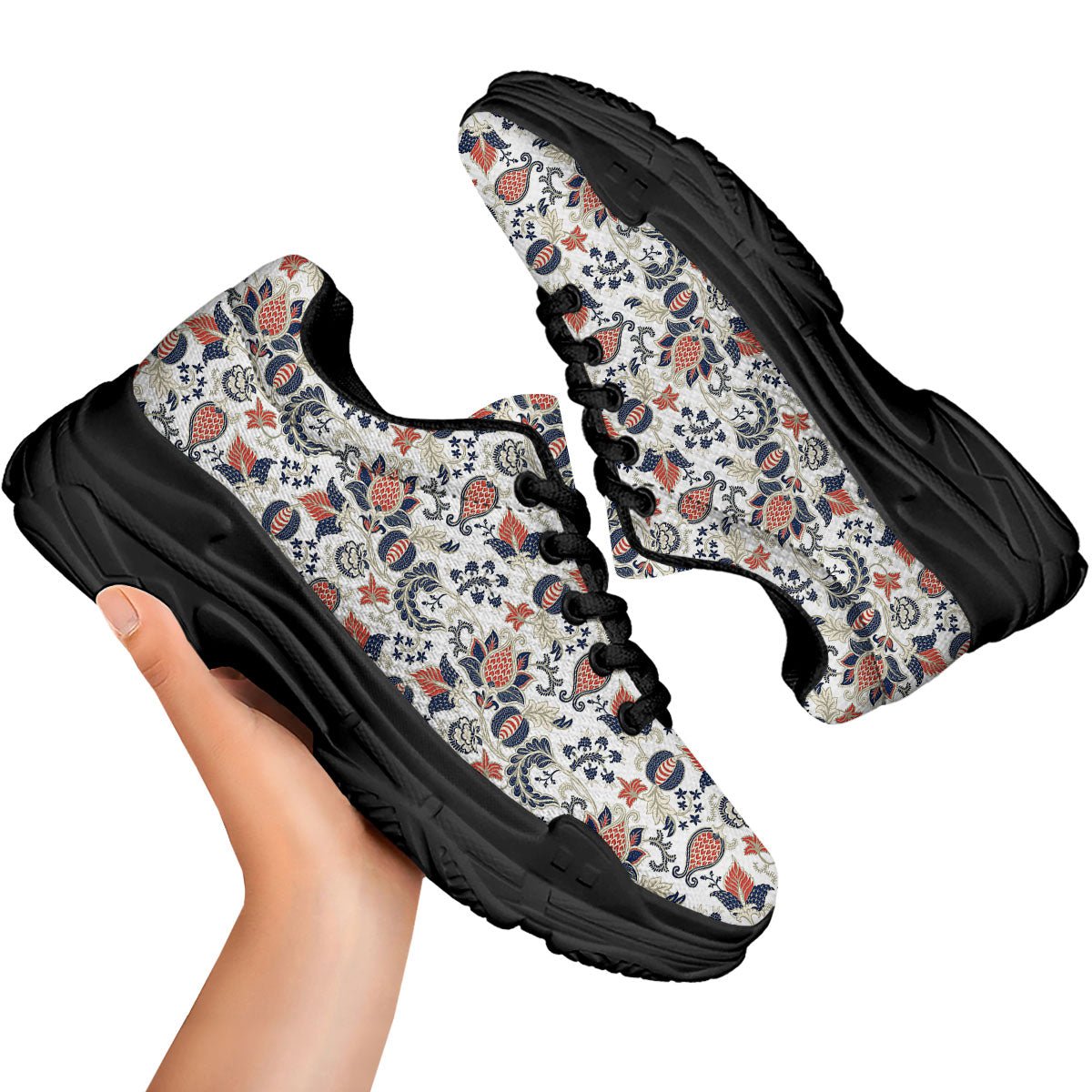 Flower Boho Paisley Print Pattern Black Chunky Shoes-grizzshop
