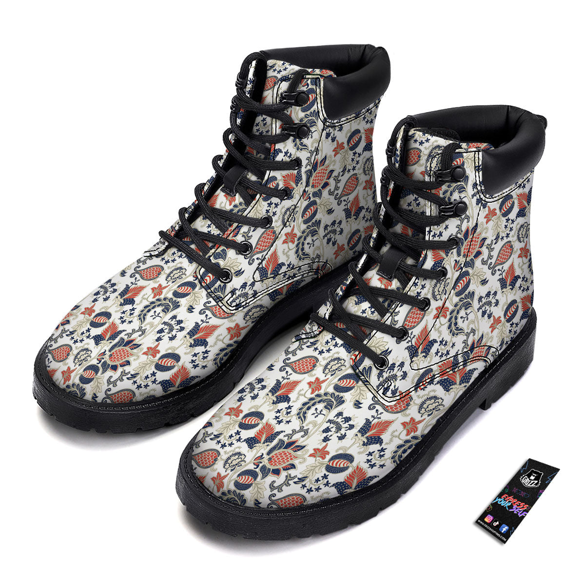 Flower Boho Paisley Print Pattern Boots-grizzshop