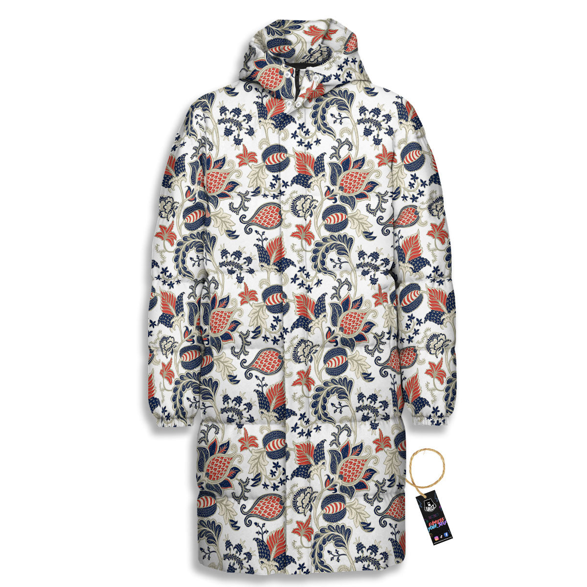 Flower Boho Paisley Print Pattern Long Down Jacket-grizzshop