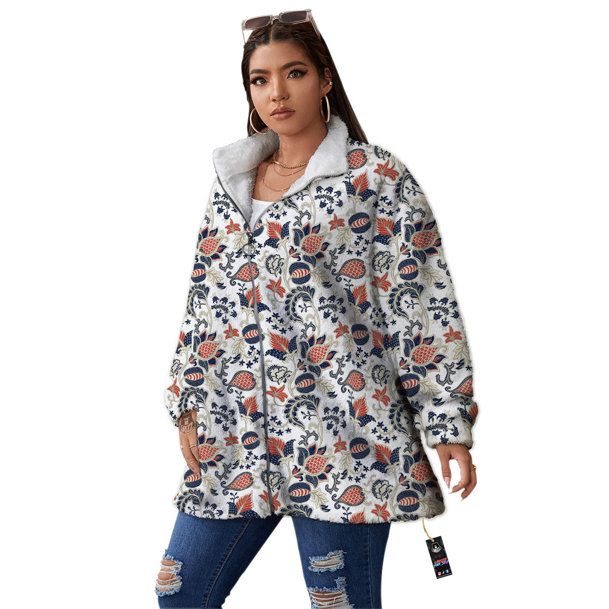 Flower Boho Paisley Print Pattern Women's Sherpa Jacket-grizzshop