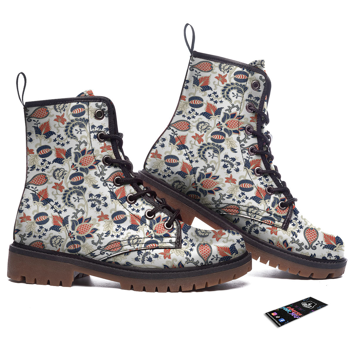 Flower Boho Paisley Print Pattern Work Boots-grizzshop