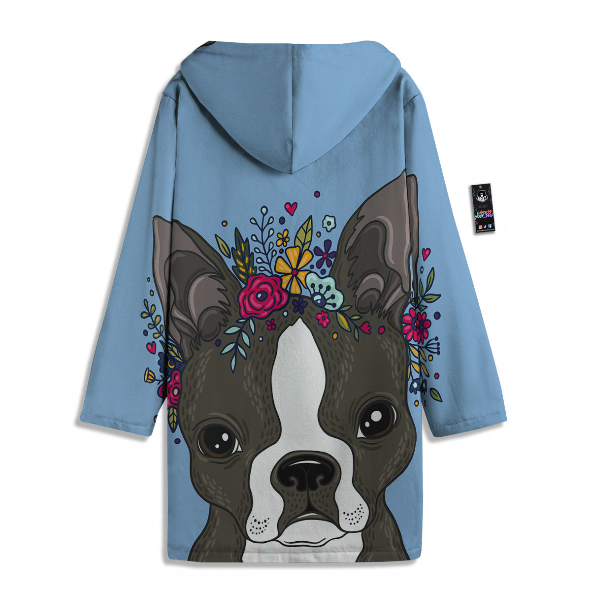 Flower Boston Terrier Cartoon Print Men's Windbreaker Jacket-grizzshop