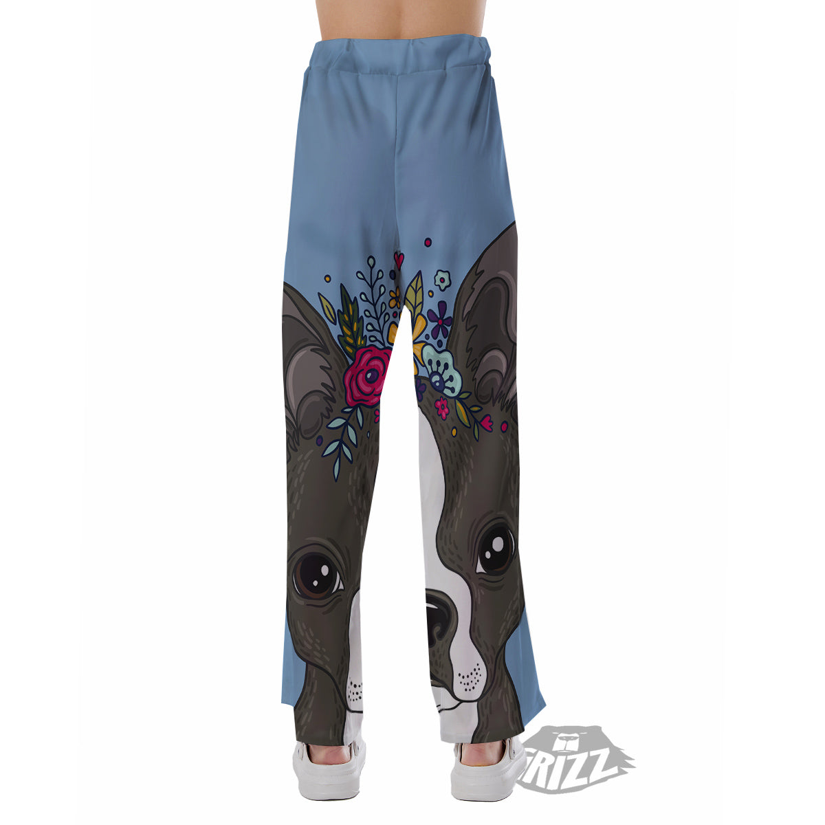 Flower Boston Terrier Cartoon Print Pajama Pants-grizzshop
