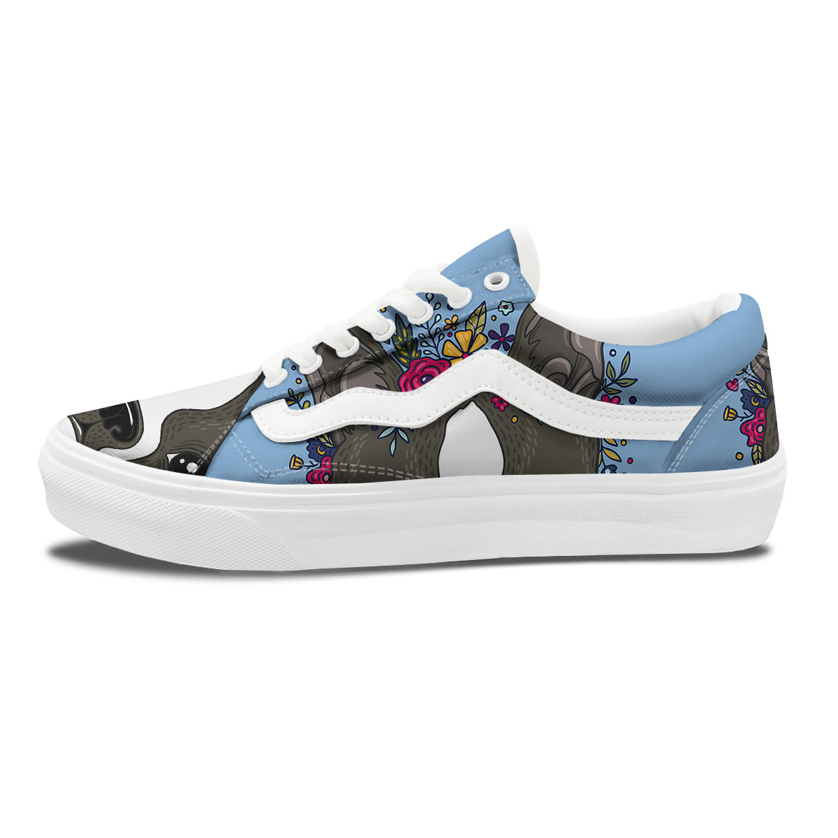 Flower Boston Terrier Cartoon Print Skate Shoes-grizzshop